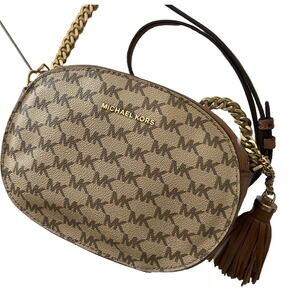 Michael Kors‎ Crossbody Shoulder Bag Beige Brown PVC Coated Canvas Leather